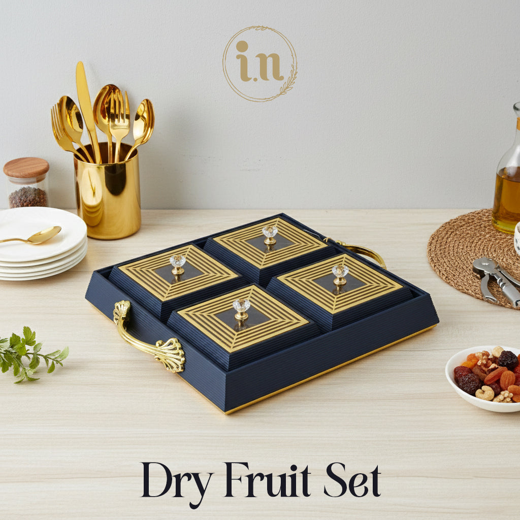 Royal Elegance Wooden Dry Fruit Tray – 4 Compartment Box
