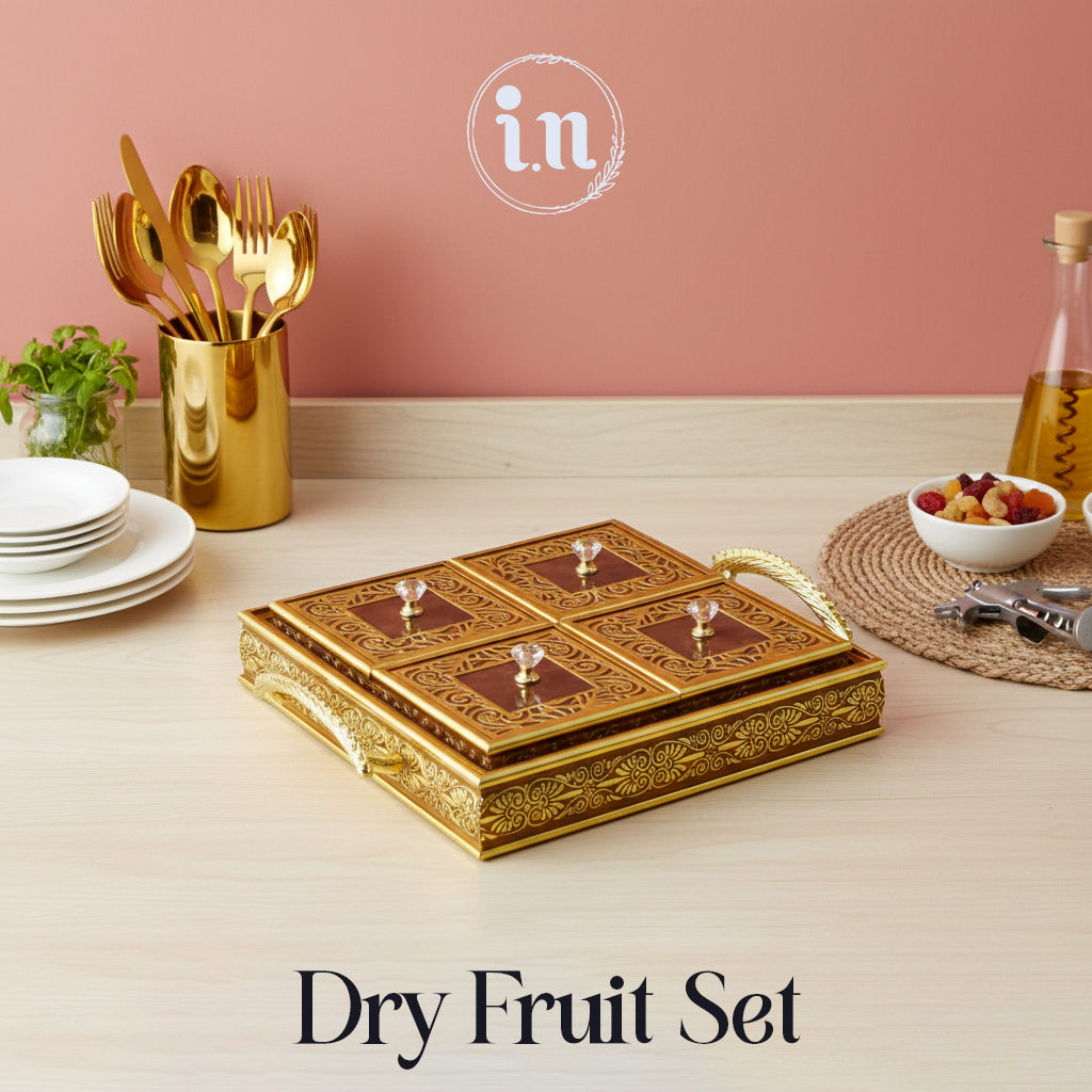 Royal Elegance Wooden Dry Fruit Tray – 4 Compartment Box