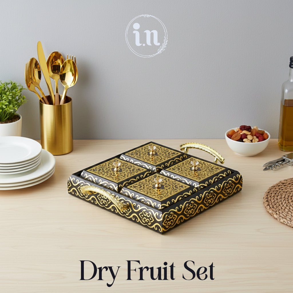 Royal Elegance Wooden Dry Fruit Tray – 4 Compartment Box