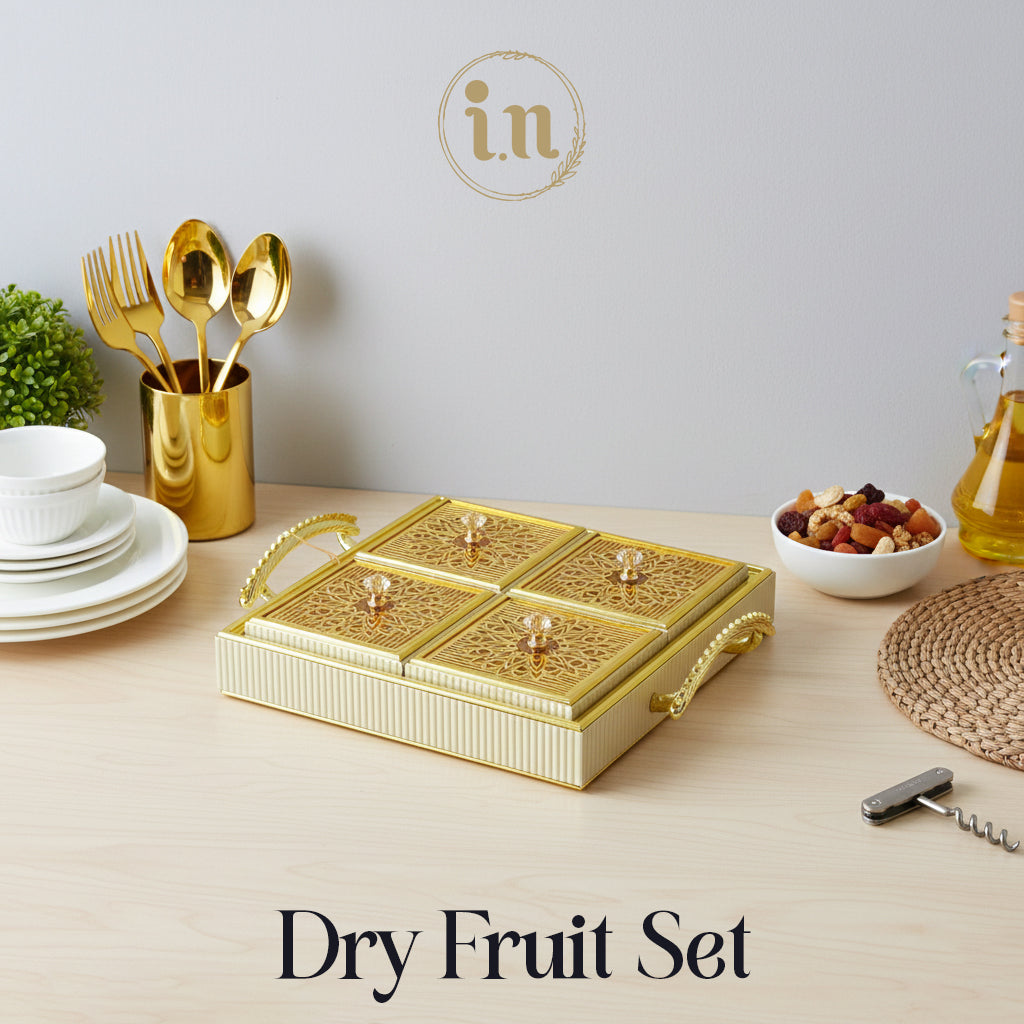 Royal Elegance Wooden Dry Fruit Tray – 4 Compartment Box