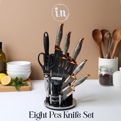 9 Pcs All-In-One Knife Set with Sharpening Rod & Scissors