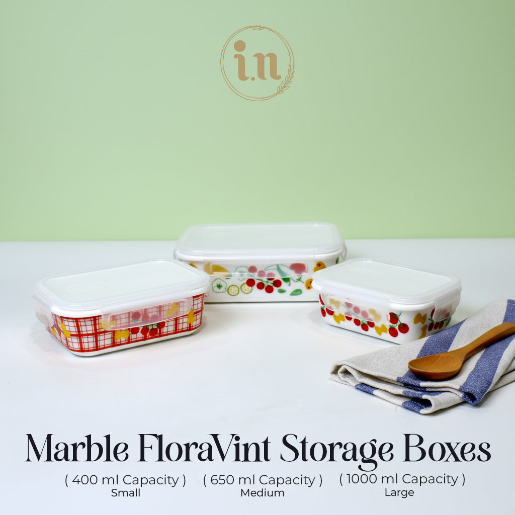 Marble FloraVint 3-Piece Glass Storage Box Set | Airtight Rectangular Containers