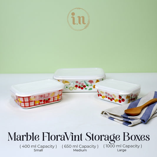Marble FloraVint 3-Piece Glass Storage Box Set | Airtight Rectangular Containers