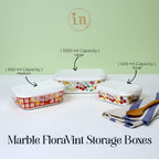 Marble FloraVint 3-Piece Glass Storage Box Set | Leak proof & Airtight