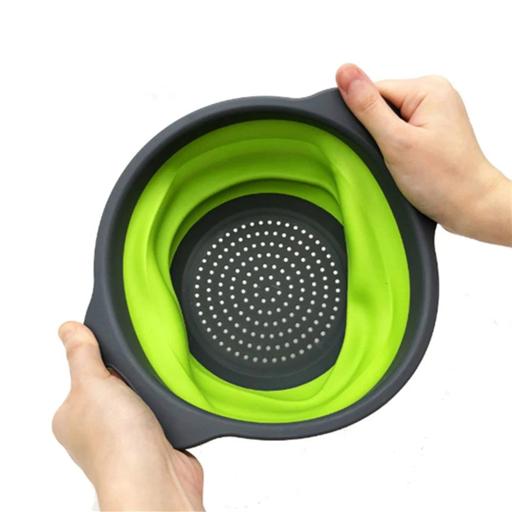 Round Collapsible Food-Grade Colander Basket | Foldable Fruit & Vegetable Washing Strainer with Handles