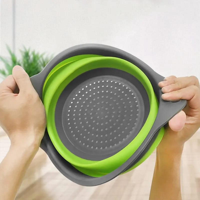 Round Collapsible Food-Grade Colander Basket | Foldable Fruit & Vegetable Washing Strainer with Handles