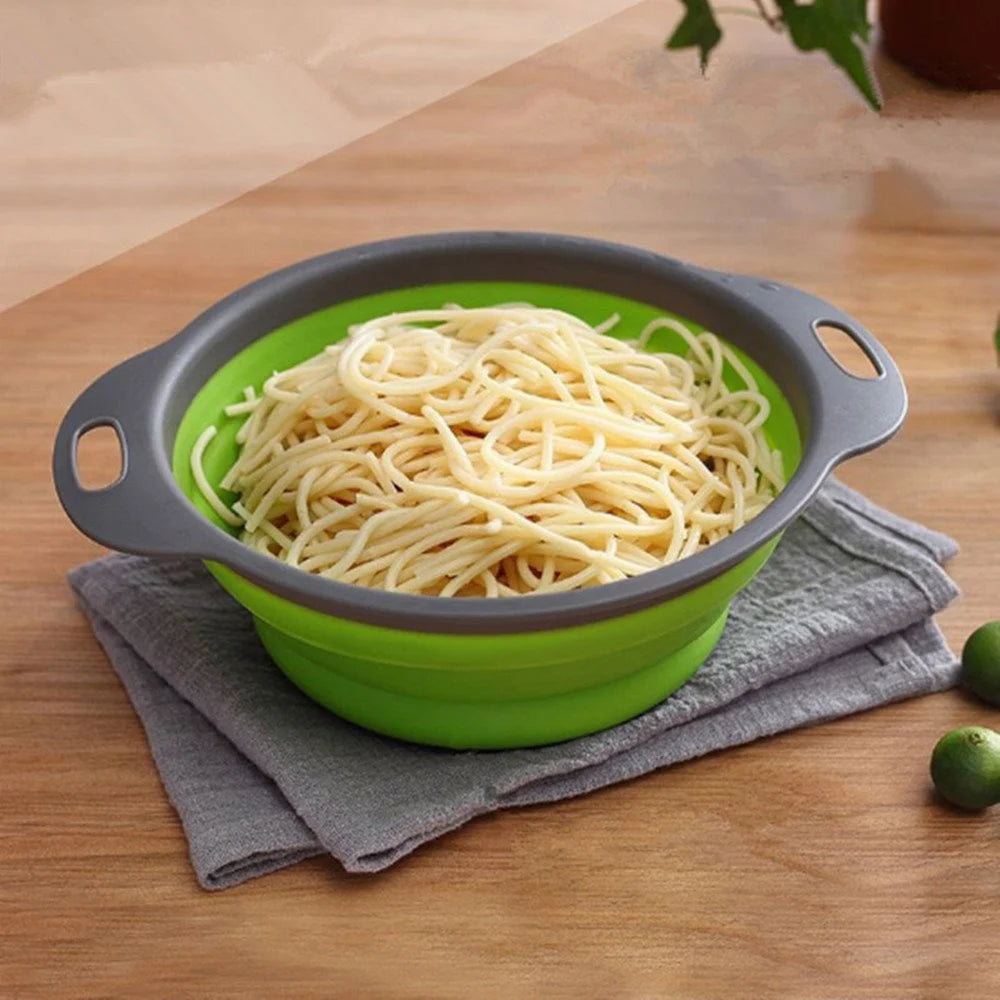 Round Collapsible Food-Grade Colander Basket | Foldable Fruit & Vegetable Washing Strainer with Handles