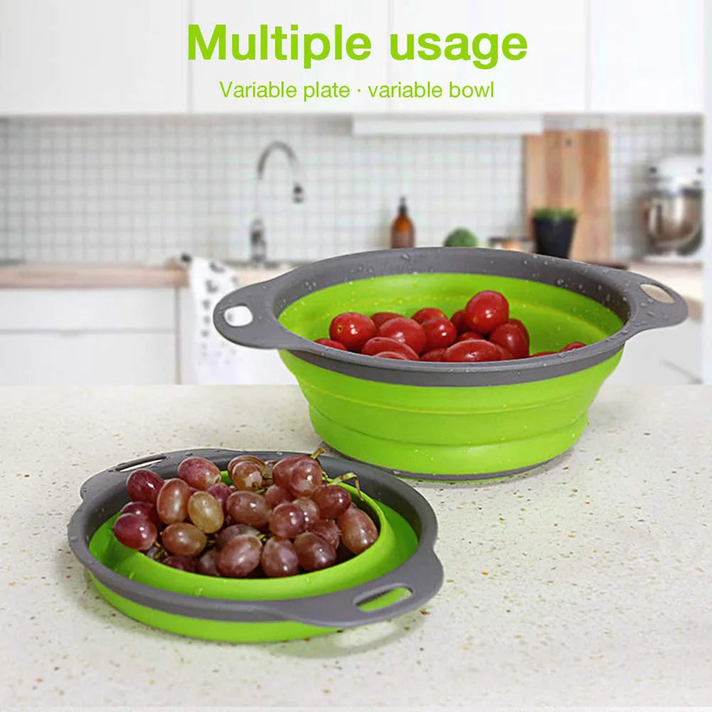 Round Collapsible Food-Grade Colander Basket | Foldable Fruit & Vegetable Washing Strainer with Handles