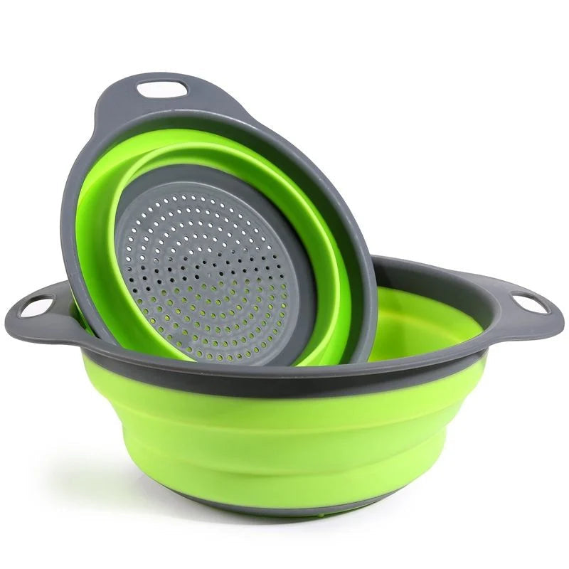 Round Collapsible Food-Grade Colander Basket | Foldable Fruit & Vegetable Washing Strainer with Handles