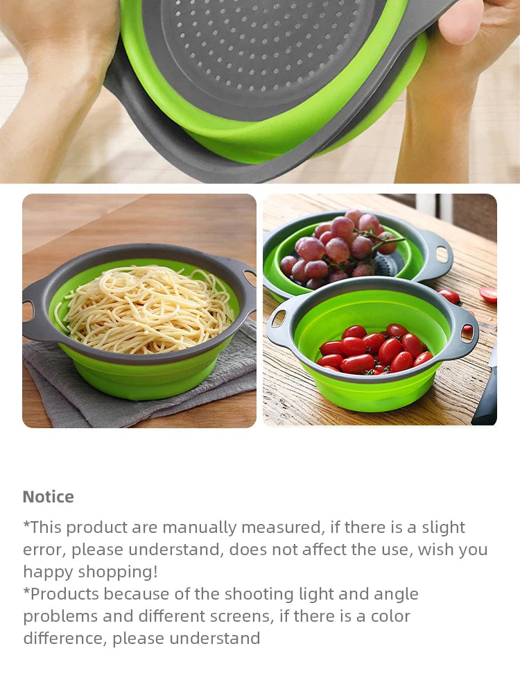 Round Collapsible Food-Grade Colander Basket | Foldable Fruit & Vegetable Washing Strainer with Handles