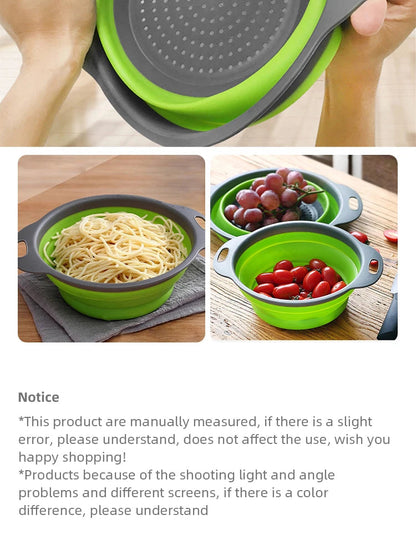 Round Collapsible Food-Grade Colander Basket | Foldable Fruit & Vegetable Washing Strainer with Handles