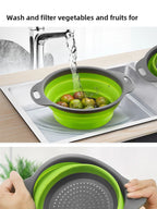 Round Collapsible Food-Grade Colander Basket | Foldable Fruit & Vegetable Washing Strainer with Handles