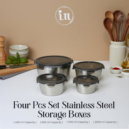 Stainless Steel 304 Round Storage Boxes - 4 Pcs & 5 Pcs Set