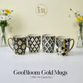 Set of 4 Geometric Bloom Gold Ceramic Mugs – Gold Accent Design | Imperial Nest