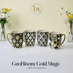 Set of 4 Geometric Bloom Gold Ceramic Mugs – Gold Accent Design | Imperial Nest