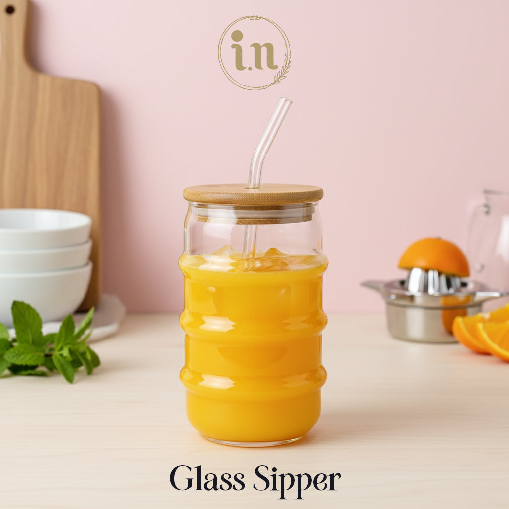Glass Sipper with Wooden Lid & Glass Straw