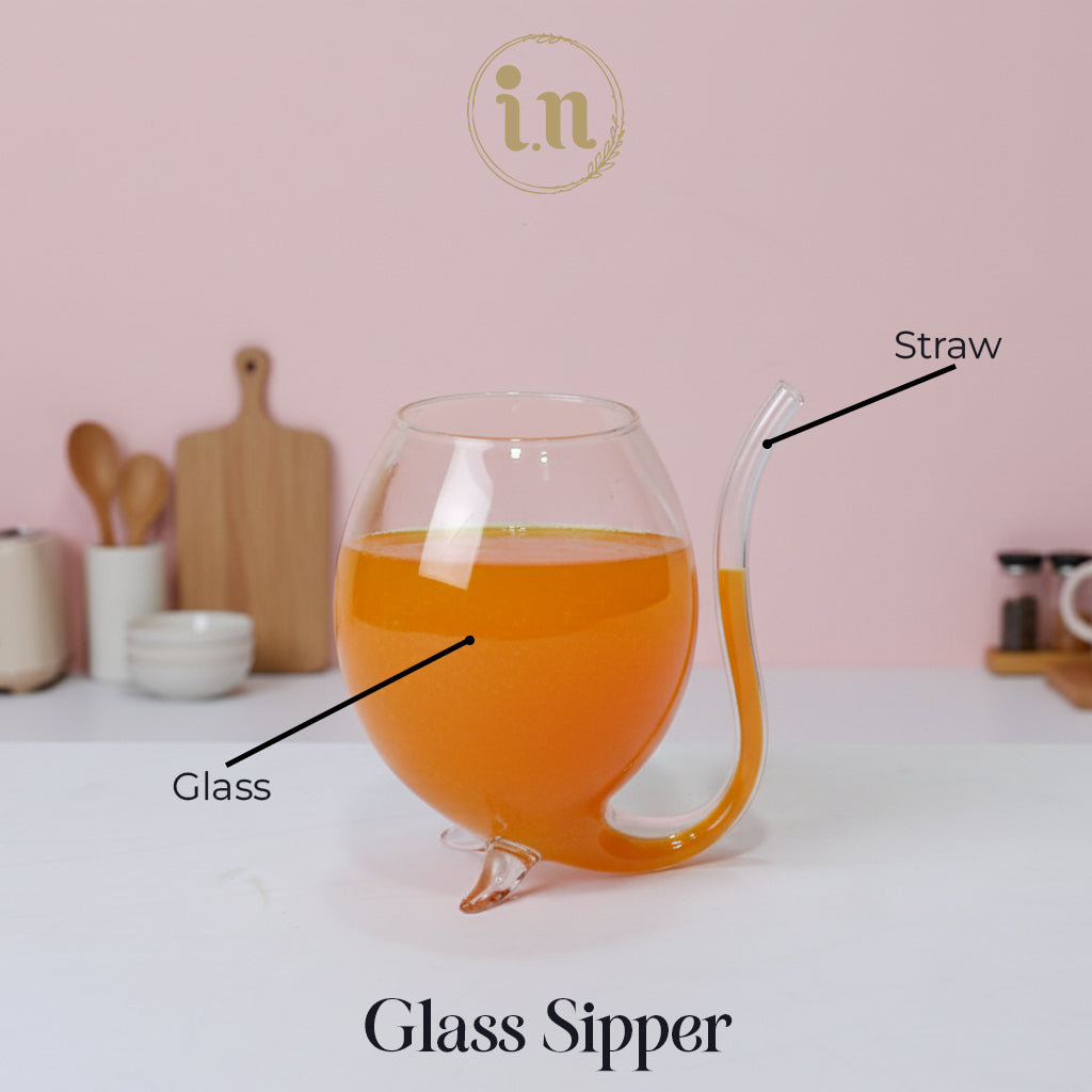 Bubble Glass Sipper with Built-In Straw