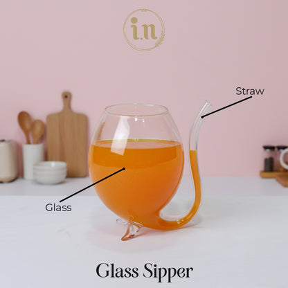 Bubble Glass Sipper with Built-In Straw