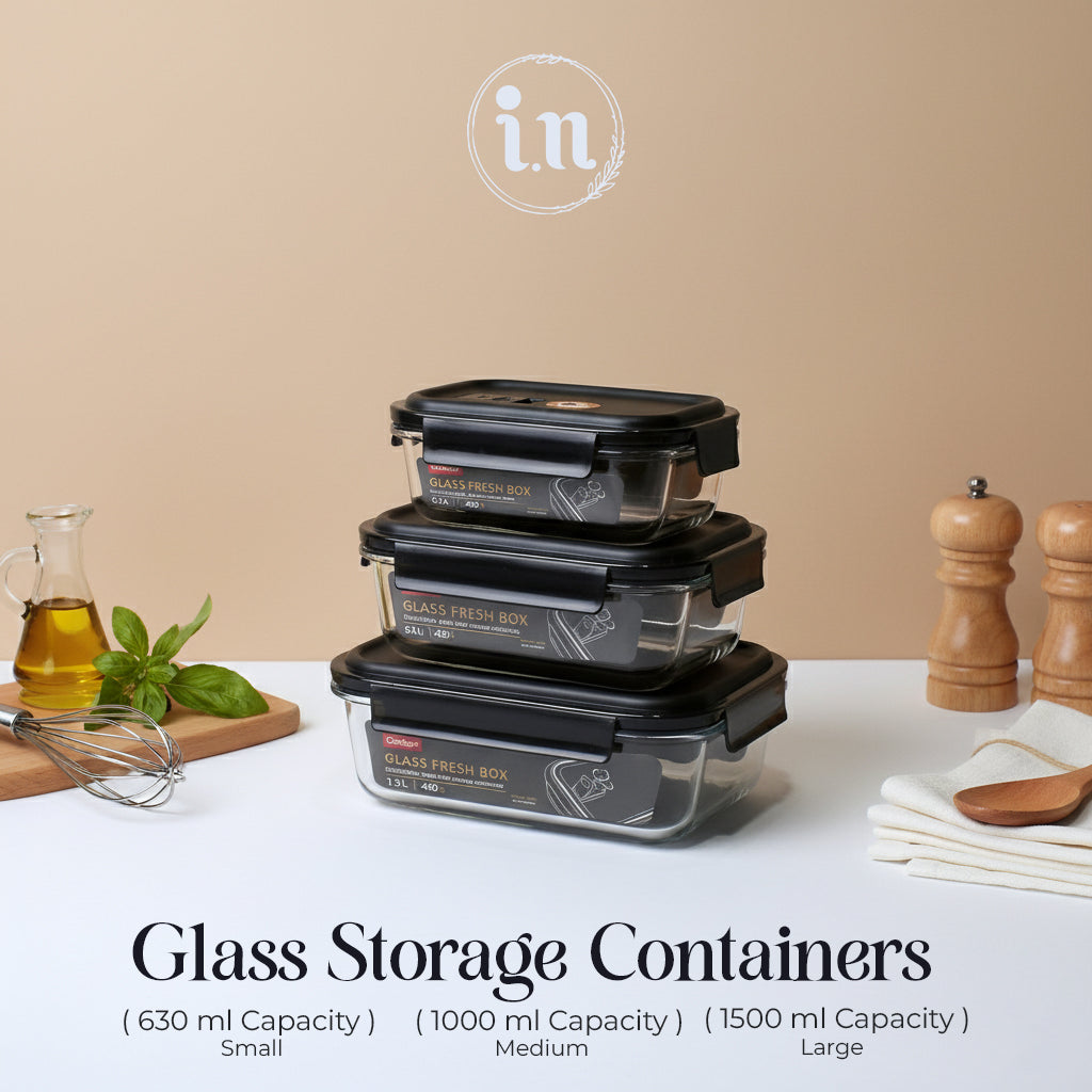 Glass Storage Container – 630ml | 1000ml | 1500ml | Airtight & Leakproof | Imperial Nest