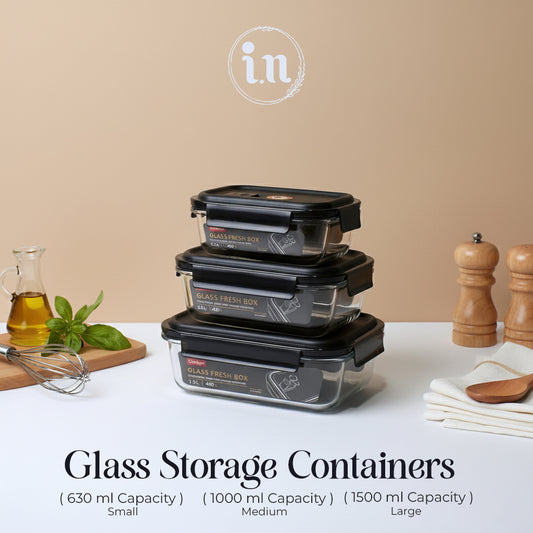 Glass Storage Container – 630ml | 1000ml | 1500ml | Airtight & Leakproof | Imperial Nest