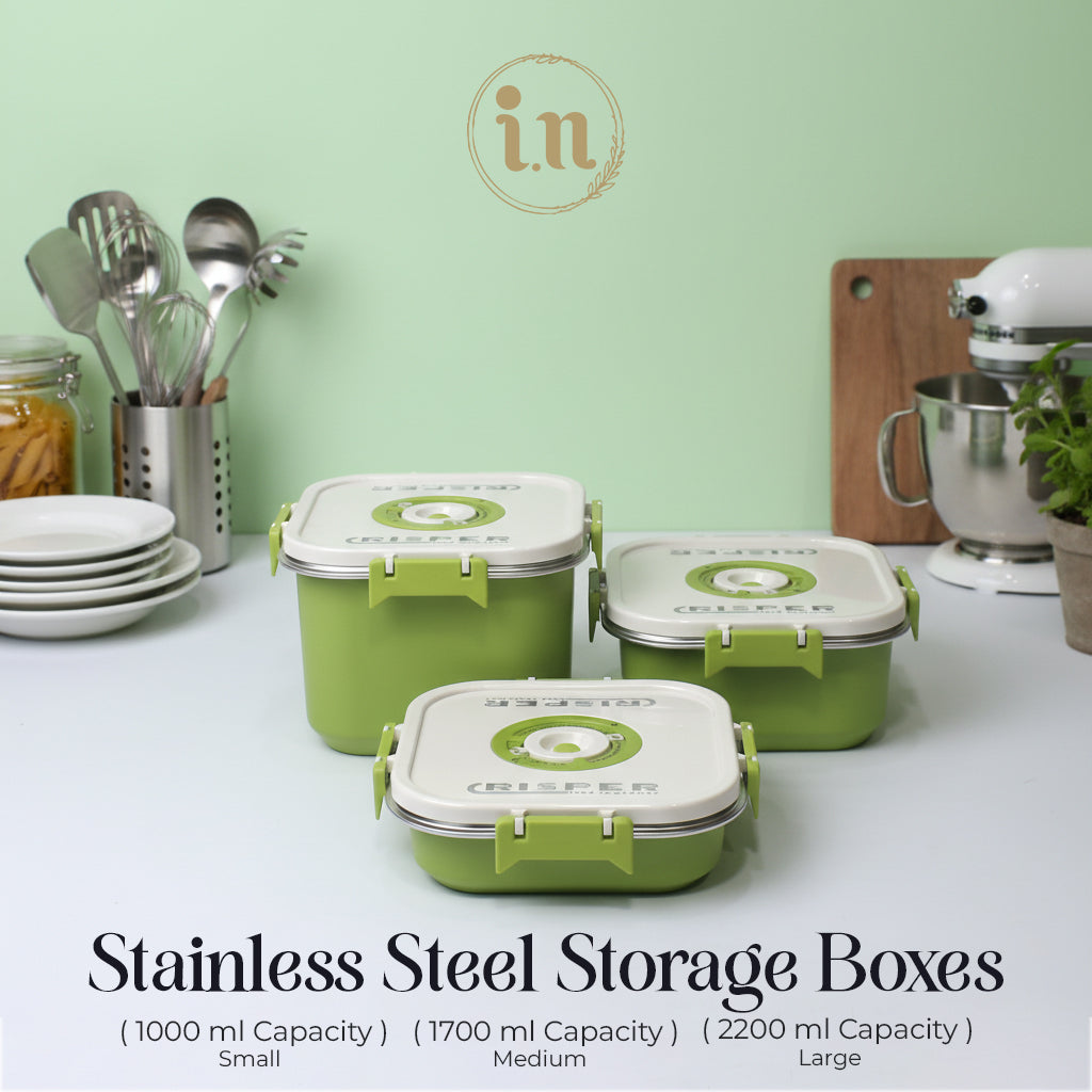 Stainless Steel Storage Boxes (1000ML, 1700ML, 2200ML)  With Vacuum Pump