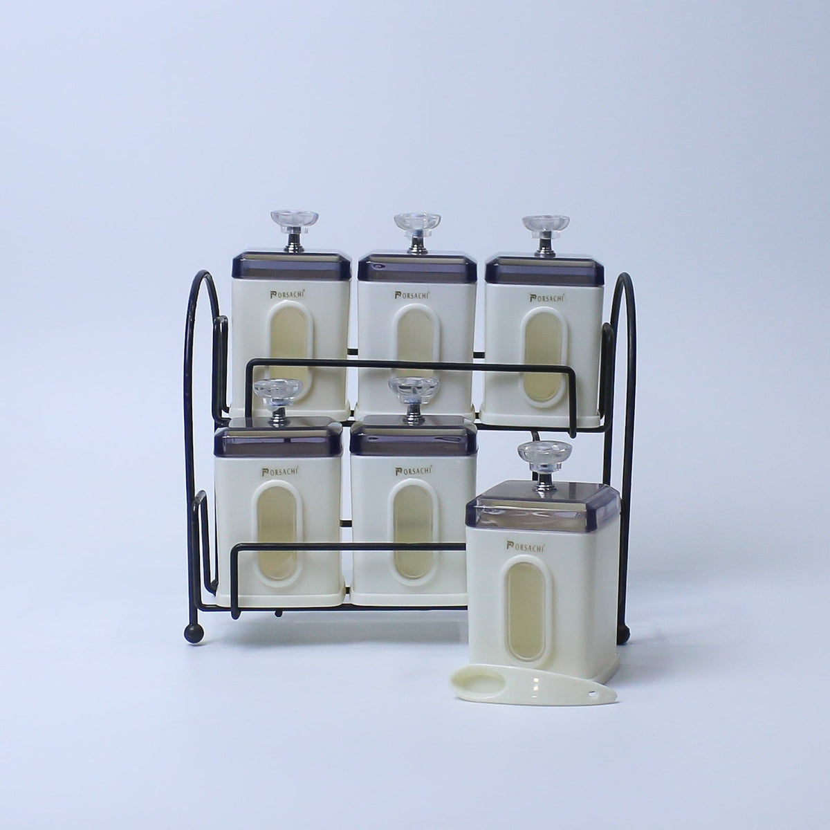 Spice Jar Set | Spice Organizer With Stand | 6 Pcs (270ml each) Airtight Jars with Stand