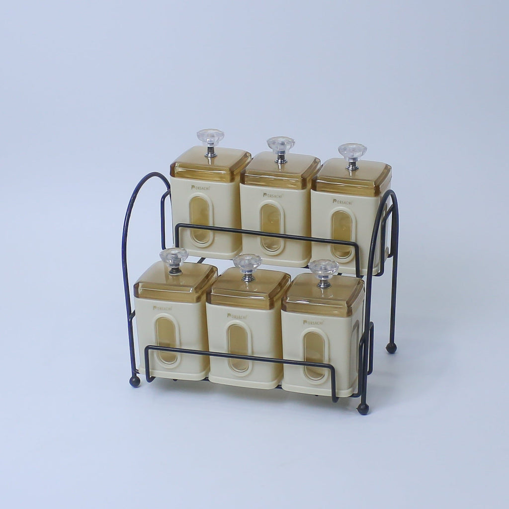 Spice Jar Set | Spice Organizer With Stand | 6 Pcs (270ml each) Airtight Jars with Stand