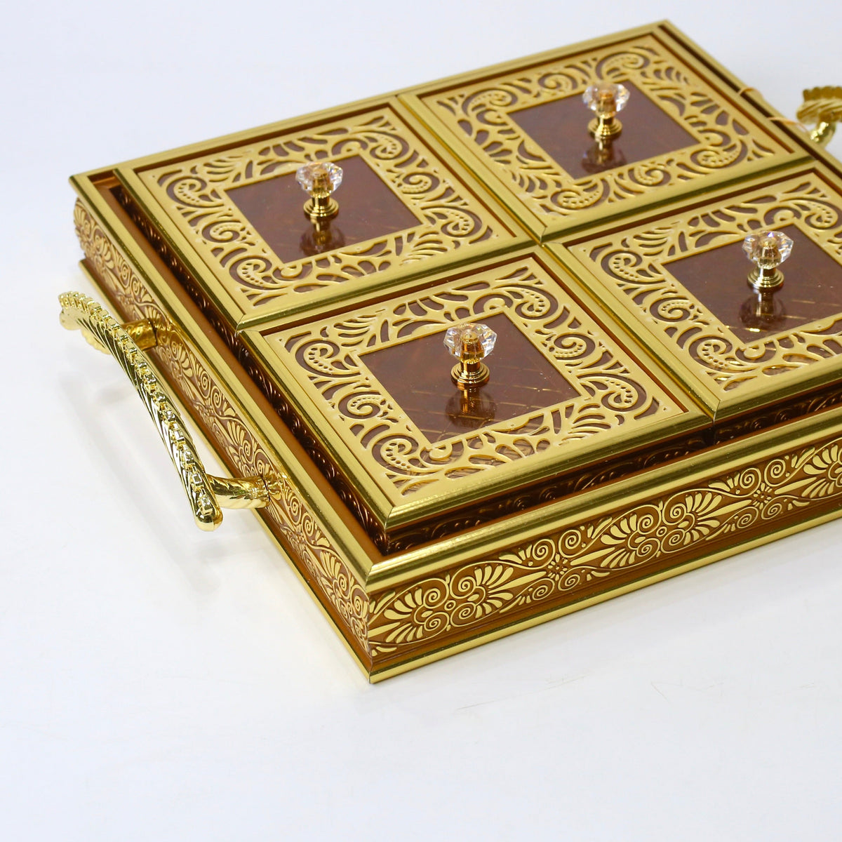 Royal Elegance Wooden Dry Fruit Tray – 4 Compartment Box