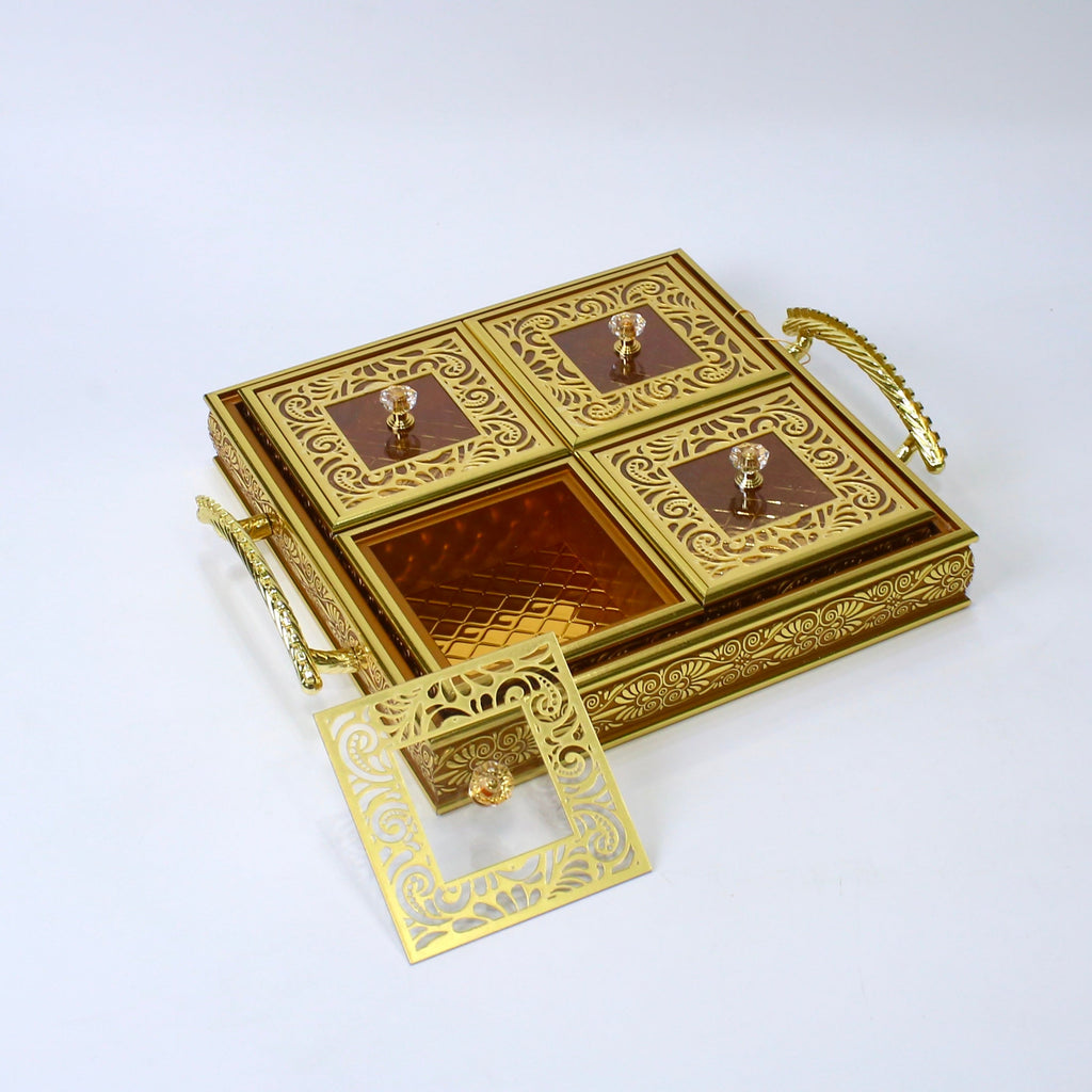 Royal Elegance Wooden Dry Fruit Tray – 4 Compartment Box