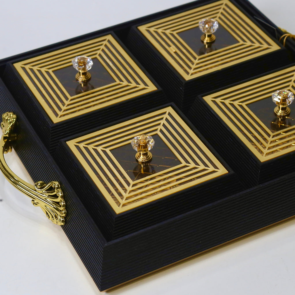 Royal Elegance Wooden Dry Fruit Tray – 4 Compartment Box