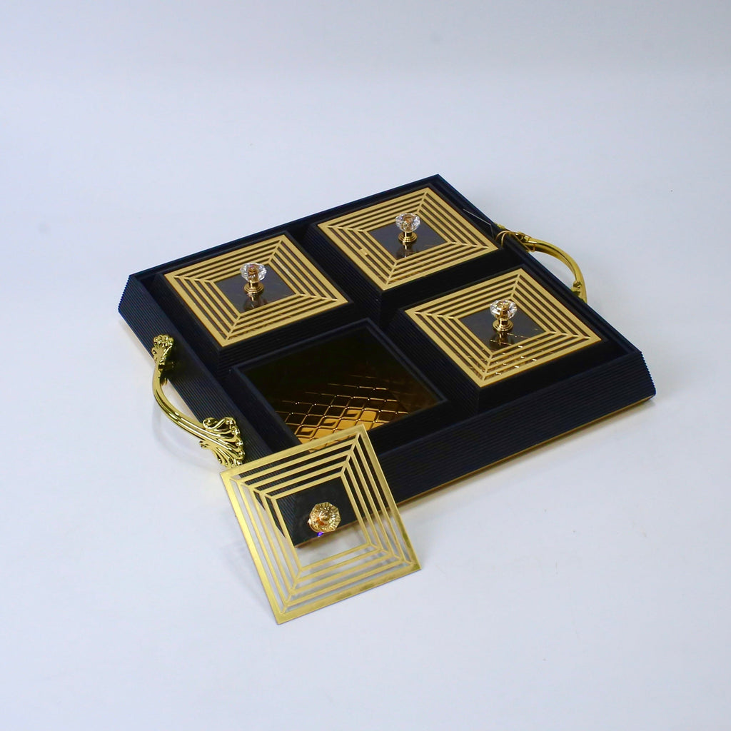 Royal Elegance Wooden Dry Fruit Tray – 4 Compartment Box
