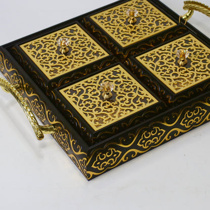 Royal Elegance Wooden Dry Fruit Tray – 4 Compartment Box
