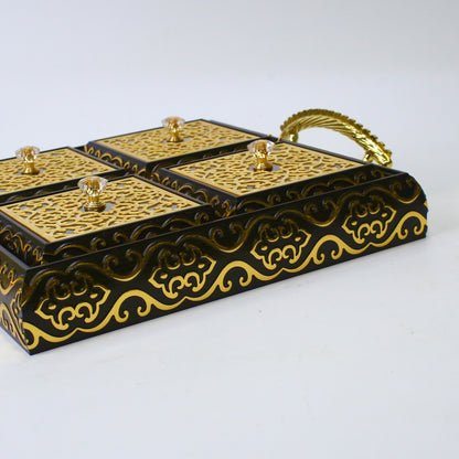 Royal Elegance Wooden Dry Fruit Tray – 4 Compartment Box