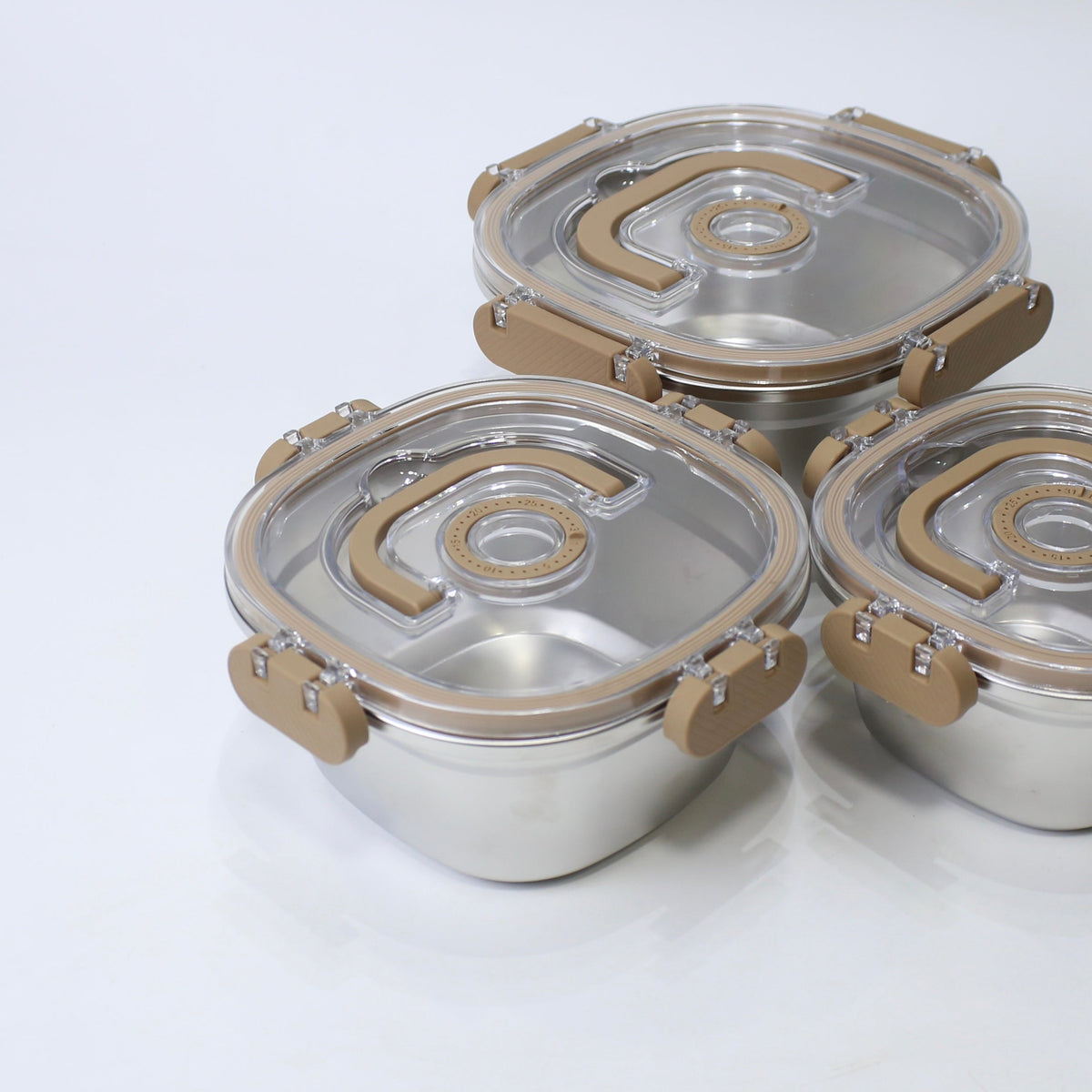 3-Piece Stainless Steel 304 Airtight Storage Boxes (700ML, 1000ML, 1400ML)