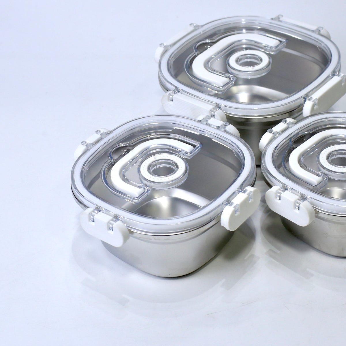 3-Piece Stainless Steel 304 Airtight Storage Boxes (700ML, 1000ML, 1400ML)