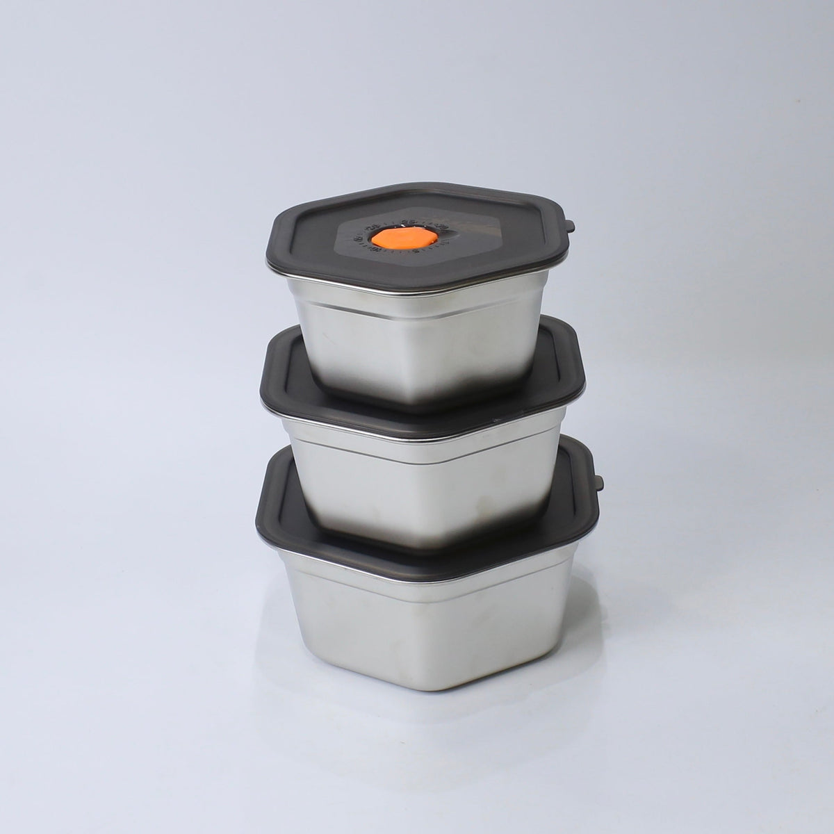 Hexagonal 3- Piece Stainless Steel Storage Boxes (1400ML, 2000ML, 2500ML)