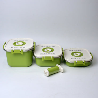 Stainless Steel Storage Boxes (1000ML, 1700ML, 2200ML)  With Vacuum Pump