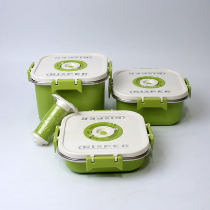Stainless Steel Storage Boxes (1000ML, 1700ML, 2200ML)  With Vacuum Pump