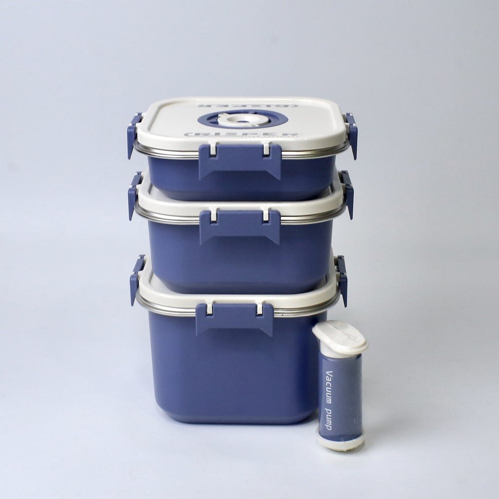 Stainless Steel Storage Boxes (1000ML, 1700ML, 2200ML)  With Vacuum Pump
