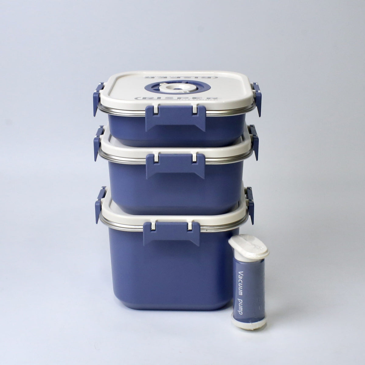 Stainless Steel Storage Boxes (1000ML, 1700ML, 2200ML)  With Vacuum Pump