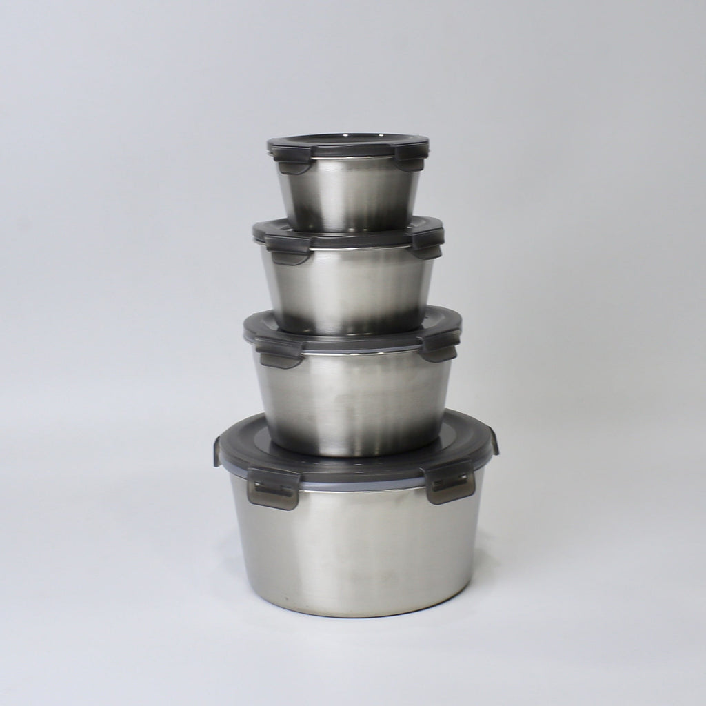 Stainless Steel 304 Round Storage Boxes - 4 Pcs & 5 Pcs Set