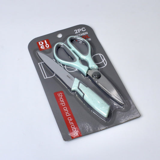 2-Piece Kitchen Knife & Scissor Set – Available in White, Green & Pink