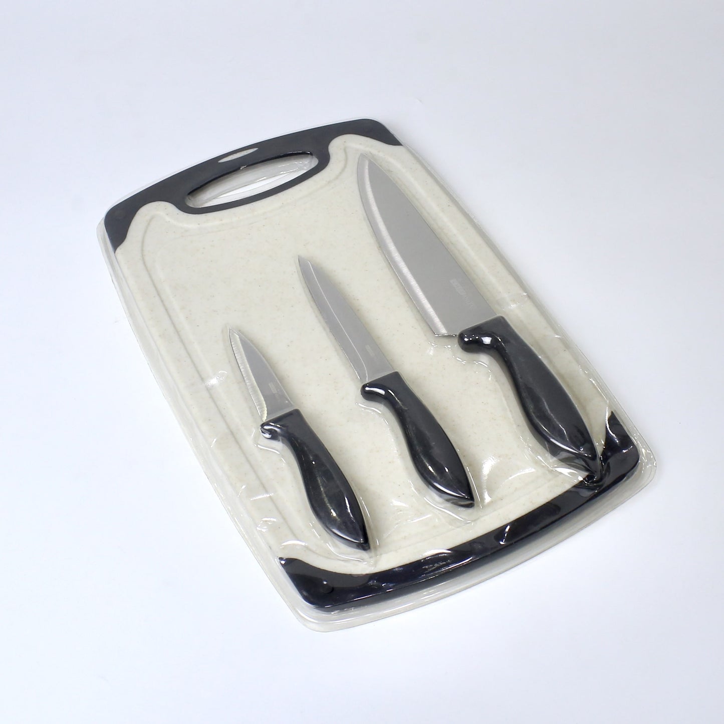 4-Piece Knife Set with Cutting Board – 3 Stainless Steel Knives in Varying Sizes + Chopping Board