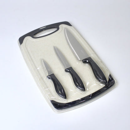 4-Piece Knife Set with Cutting Board – 3 Stainless Steel Knives in Varying Sizes + Chopping Board