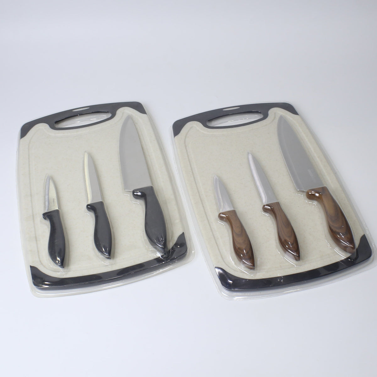 4-Piece Knife Set with Cutting Board – 3 Stainless Steel Knives in Varying Sizes + Chopping Board