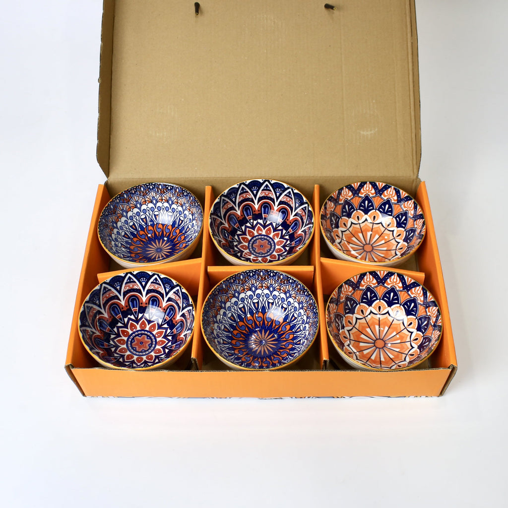 6 Pcs Mandala-Inspired Ceramic Bowl Set with Gift Box Packaging