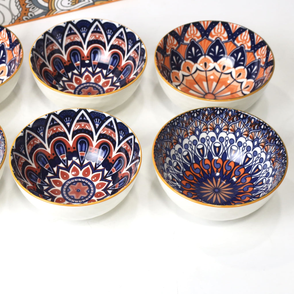 6 Pcs Mandala-Inspired Ceramic Bowl Set with Gift Box Packaging