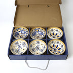 6 Pcs Blue & Mustard Patterned Ceramic Bowl Set with Gift Box Packaging