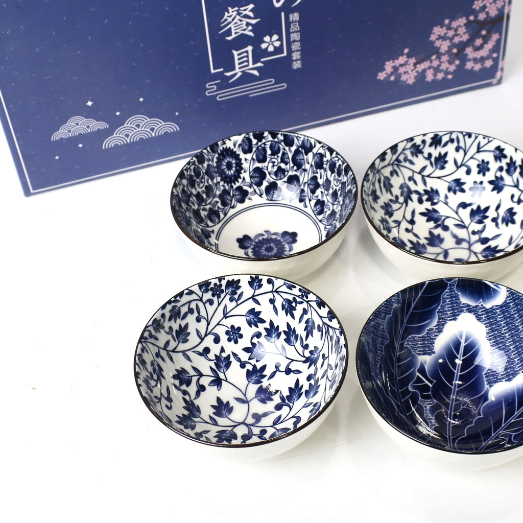 6 Pcs Floral Ceramic Bowl Set with Gift Box Packaging