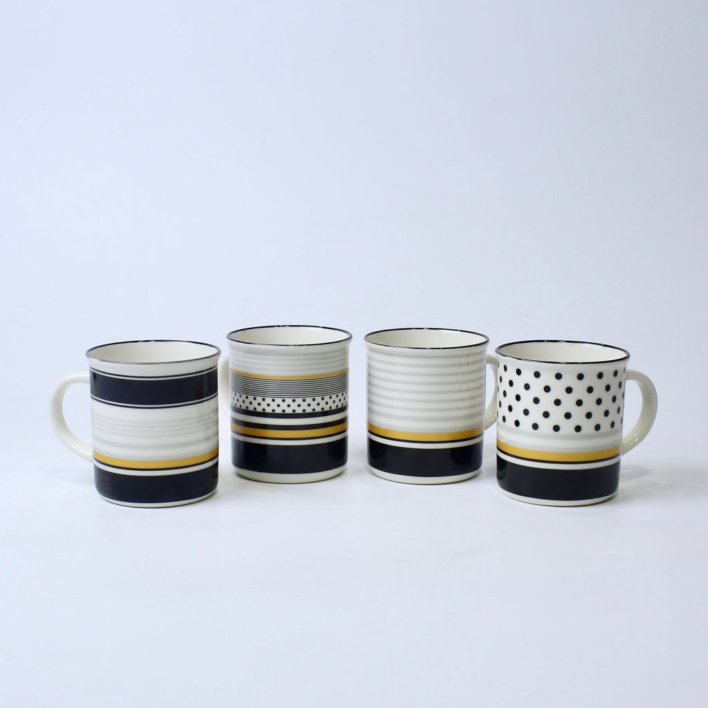 Set Of 4 Modern Black & Gold Ceramic Mugs – Multiple Patterns | Imperial Nest